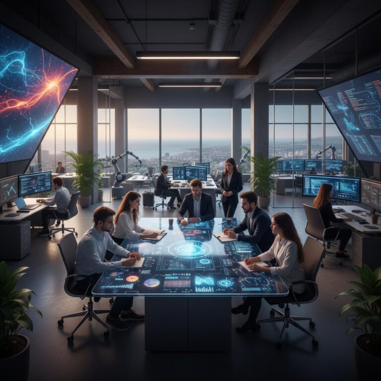 Modern Office With Advanced Technology Displays.