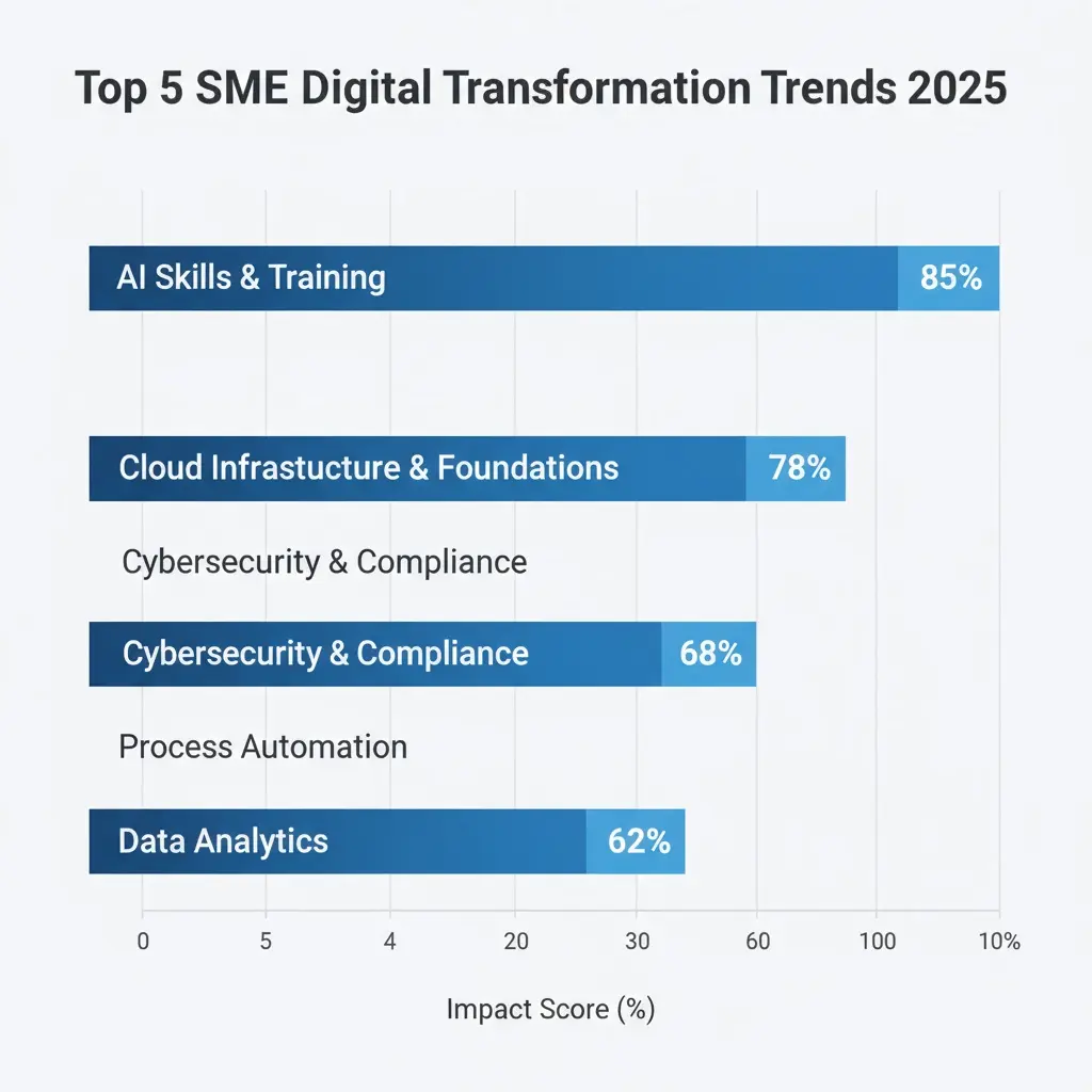 Bar chart of top SME digital transformation 2025 trends by impact