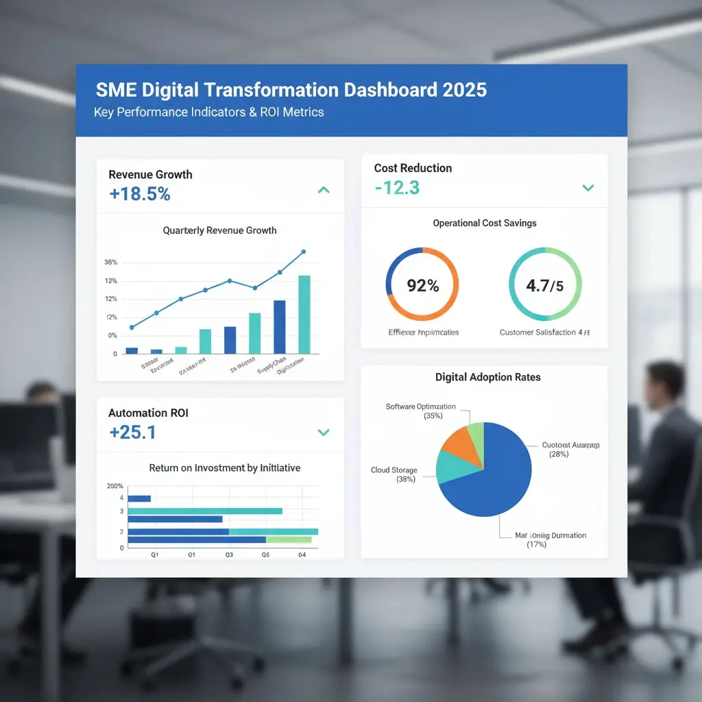 SME digital transformation 2025 dashboard showing KPIs and ROI