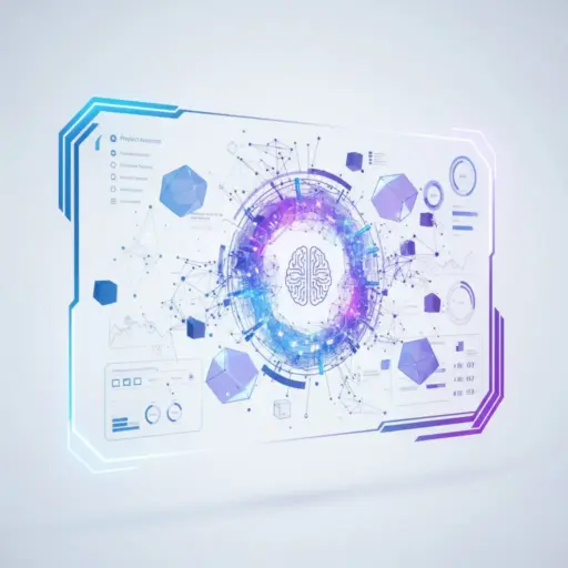 Ki Projektmanagement Funktionen Dashboard Mit Futuristischer AiVisualisierung Und Intelligenten Workflows